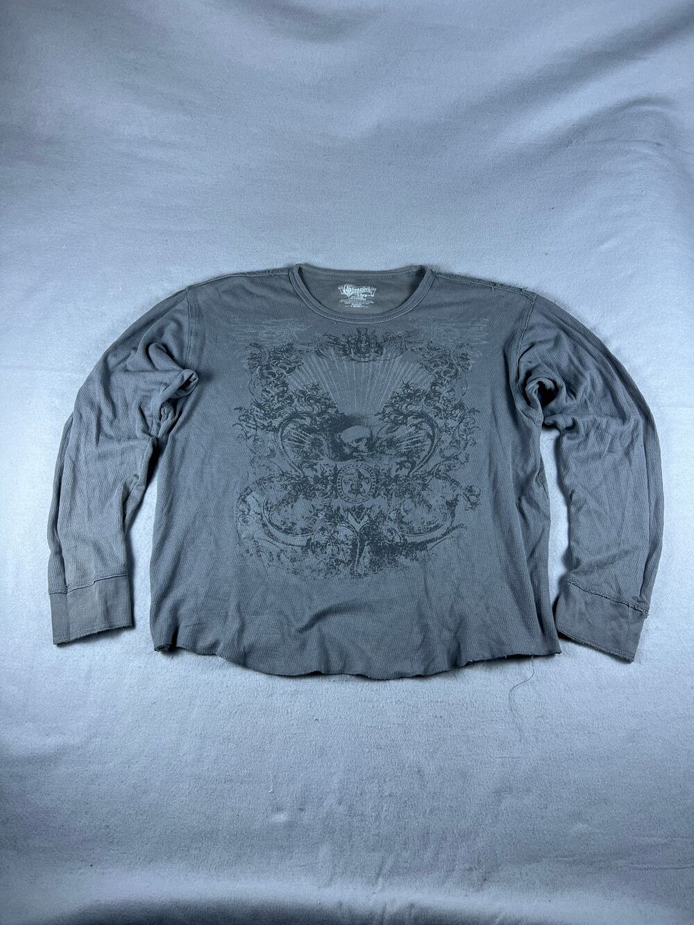 Stranded Y2K Thermal Shirt Mens XL Gray Long Sleeve Skull Grunge Affliction Tee
